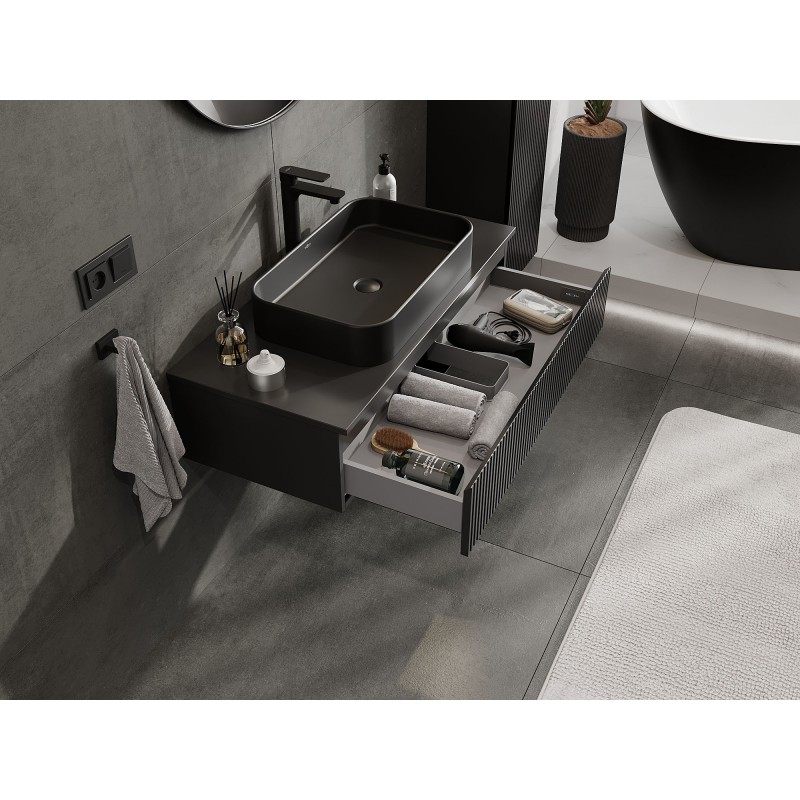 Mexen Rivel kúpeľňová skrinka pod umývadlo 100 cm s pultom, 1 zásuvka, ryhovaná, čierna matná - 91A20-10023-1-BFC71