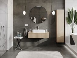 Mexen Rivel kúpeľňová skrinka pod umývadlo 100 cm s pracovnou doskou, 1 zásuvka, drážkovaná, dub - 91A20-10023-1-BFC81