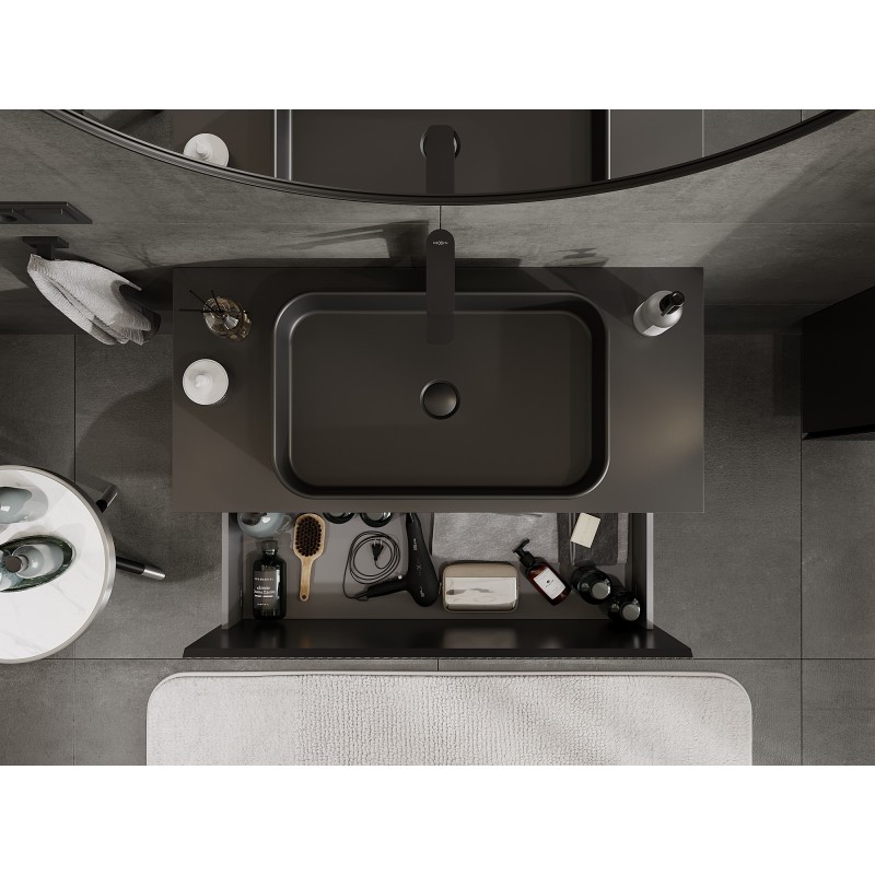 Mexen Rivel kúpeľňová skrinka pod umývadlo 100 cm s doskou, 1 zásuvka, ryhovaná, čierny mat - 91A20-10047-1-BFC71