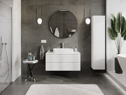 Mexen Rivel kúpeľňová skrinka pod umývadlo 100 cm s doskou, 2 zásuvky, ryhovaná, biela matná - 91A20-10047-2-BFFC01