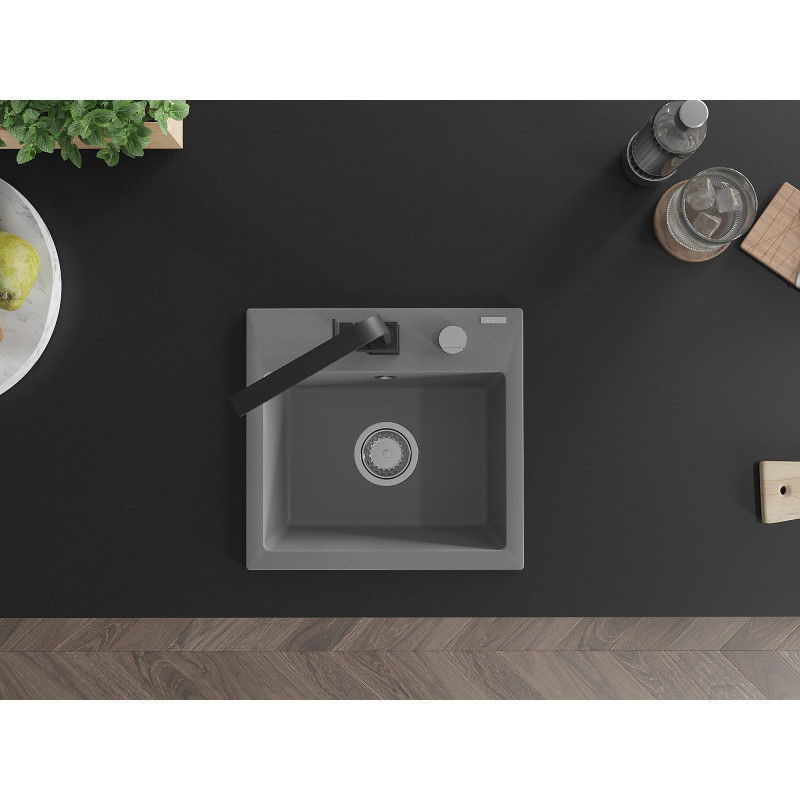 Mexen Milo žulový drez 1-komorový s kuchynskou batériou Rita, šedý - 6505-71-670300-70