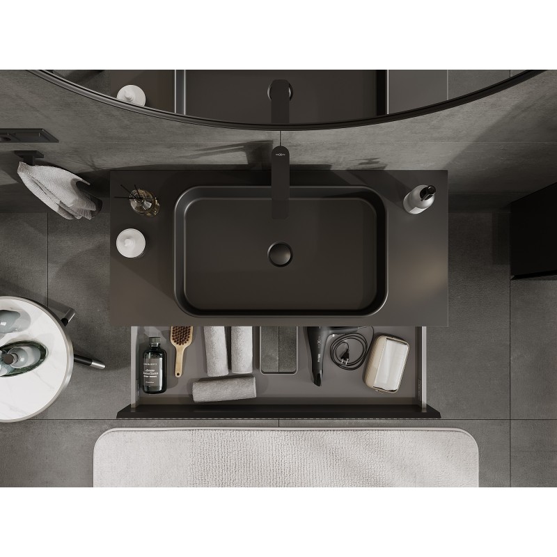 Mexen Rivel kúpeľňová skrinka 100 cm s doskou, 2 zásuvky, ryhovaná , čierna matná - 91A20-10047-2-BFFC71