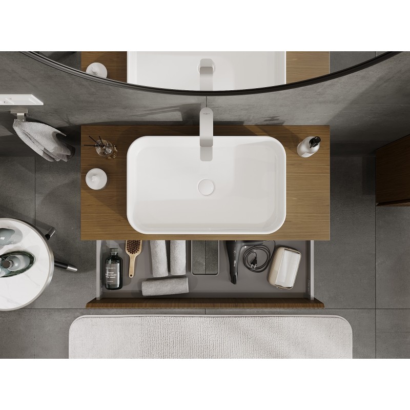 Mexen Rivel kúpeľňová skrinka pod umývadlo 100 cm s doskou, 2 zásuvky, ryhovaná, orech - 91A20-10047-2-BFFC86