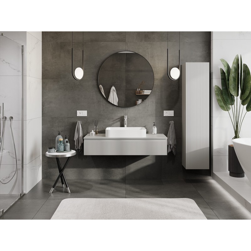 Mexen Rivel kúpeľňová skrinka pod umývadlo 120 cm s doskou, 1 zásuvka, drážkovaná, sivá matná - 91A20-12023-1-BFC62