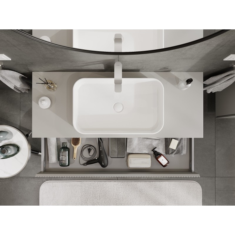 Mexen Rivel kúpeľňová skrinka pod umývadlo 120 cm s doskou, 1 zásuvka, drážkovaná, sivá matná - 91A20-12023-1-BFC62