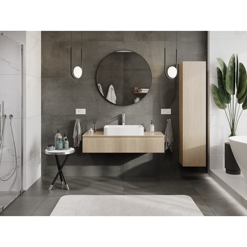 Mexen Rivel kúpeľňová skrinka pod umývadlo 120 cm s doskou, 1 zásuvka, ryhovaná, dub - 91A20-12023-1-BFC81