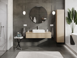 Mexen Rivel kúpeľňová skrinka pod umývadlo 120 cm s doskou, 1 zásuvka, ryhovaná, dub - 91A20-12023-1-BFC81