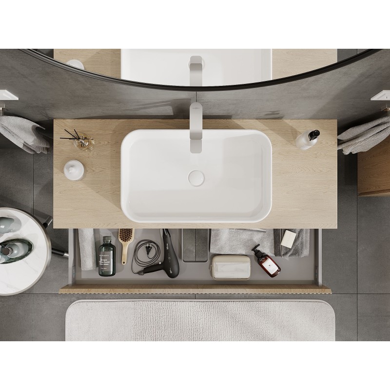 Mexen Rivel kúpeľňová skrinka pod umývadlo 120 cm s doskou, 1 zásuvka, ryhovaná, dub - 91A20-12023-1-BFC81