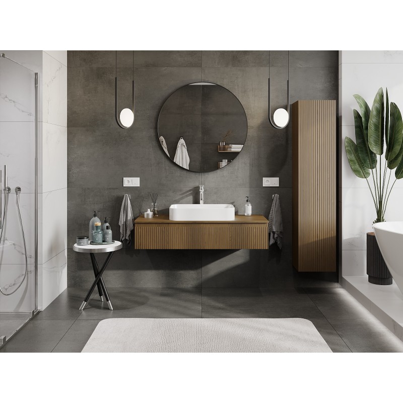 Mexen Rivel kúpeľňová skrinka pod umývadlo 120 cm s doskou, 1 zásuvka, ryhovaná, orech - 91A20-12023-1-BFC86