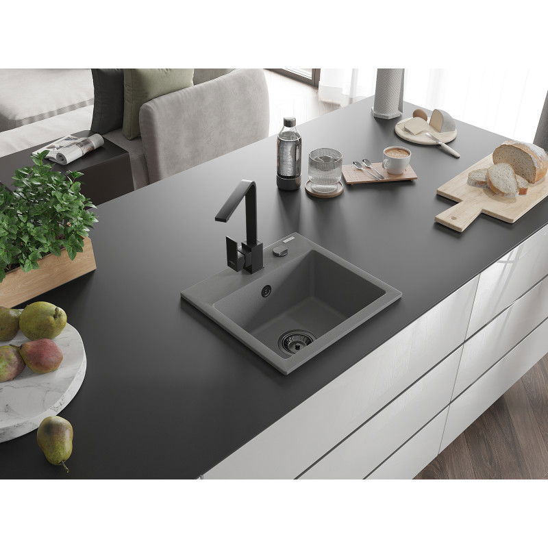Mexen Milo granitový kuchynský drez 1-komorový s kuchynskou batériou Rita, šedá - 6505-71-670300-70-B