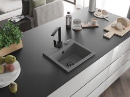 Mexen Milo granitový kuchynský drez 1-komorový s kuchynskou batériou Rita, šedá - 6505-71-670300-70-B