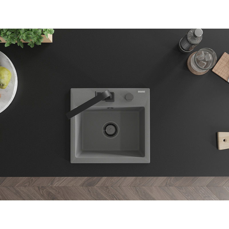 Mexen Milo granitový kuchynský drez 1-komorový s kuchynskou batériou Rita, šedá - 6505-71-670300-70-B