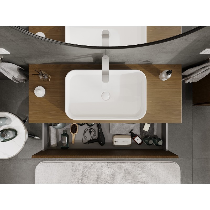 Mexen Rivel kúpeľňová skrinka pod umývadlo 120 cm so stolom, 1 zásuvka, ryhovaná, orech - 91A20-12047-1-BFC86