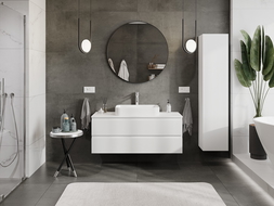 Mexen Rivel kúpeľňová skrinka pod umývadlo 120 cm s doskou, 2 zásuvky, drážkovaná, biela matná - 91A20-12047-2-BFFC01