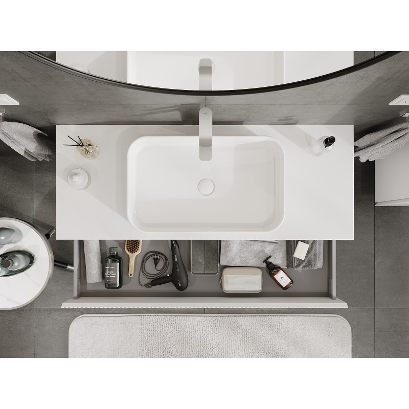 Mexen Rivel kúpeľňová skrinka pod umývadlo 120 cm s doskou, 2 zásuvky, drážkovaná, biela matná - 91A20-12047-2-BFFC01