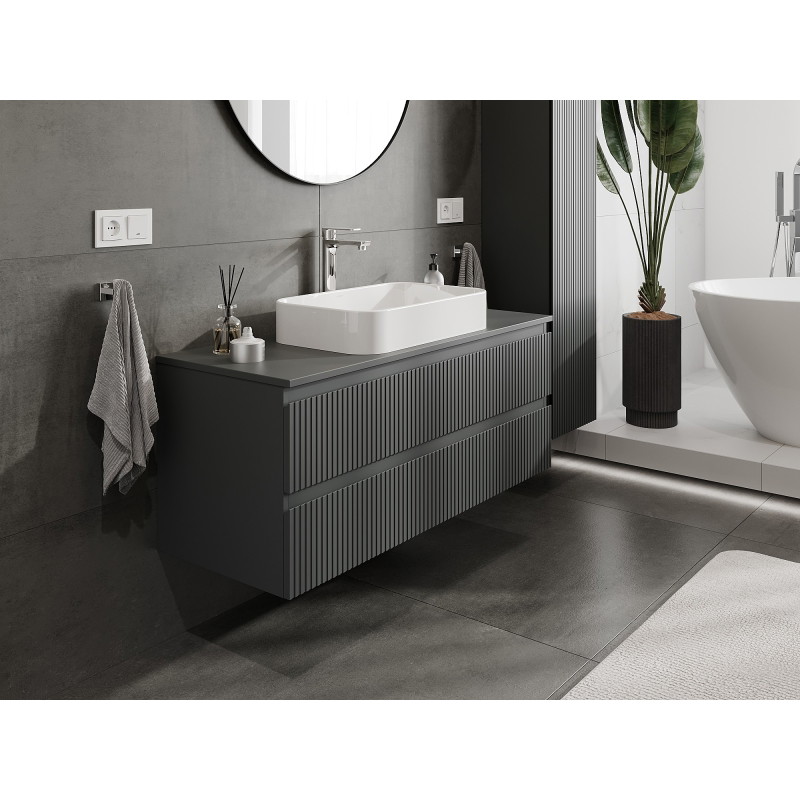 Mexen Rivel kúpeľňová skrinka pod umývadlo 120 cm s doskou, 2 zásuvky, ryhovaná, grafit mat - 91A20-12047-2-BFFC66