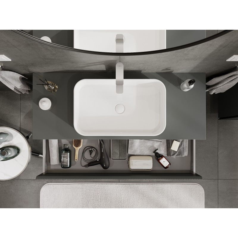 Mexen Rivel kúpeľňová skrinka pod umývadlo 120 cm s doskou, 2 zásuvky, ryhované, grafit mat - 91A20-12047-2-BFFC66