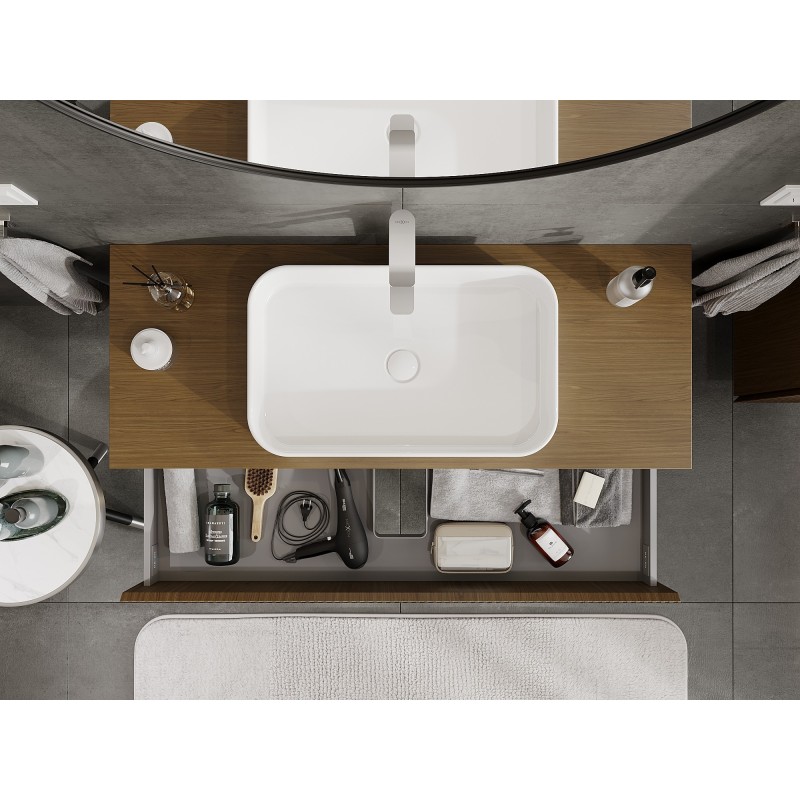 Mexen Rivel kúpeľňová skrinka pod umývadlo 120 cm s doskou, 2 zásuvky, ryhovaná, orech - 91A20-12047-2-BFFC86