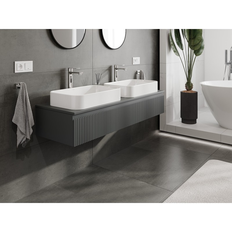 Mexen Rivel kúpeľňová skrinka pod umývadlo 140 cm s doskou, 1 zásuvka, drážkovaná, grafit mat - 91A20-14023-1-BFC66