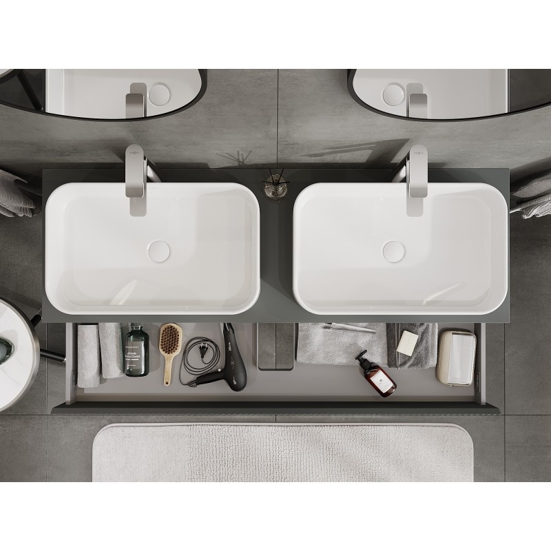 Mexen Rivel kúpeľňová skrinka pod umývadlo 140 cm s doskou, 1 zásuvka, drážkovaná, grafit mat - 91A20-14023-1-BFC66