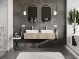 Mexen Rivel kúpeľňová skrinka pod umývadlo 140 cm s doskou, 1 zásuvka, drážkovaná, dub - 91A20-14023-1-BFC81