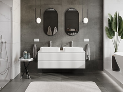 Mexen Rivel kúpeľňová skrinka pod umývadlo 140 cm s doskou, 2 zásuvky, ryhovaná, biela matná - 91A20-14047-2-BFFC01