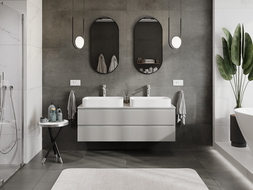 Mexen Rivel kúpeľňová skrinka pod umývadlo 140 cm s pracovnou doskou, 2 zásuvky, ryhovaná, sivá matná - 91A20-14047-2-BFFC62