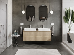 Mexen Rivel kúpeľňová skrinka pod umývadlo 140 cm s doskou, 2 zásuvky, ryhovaná, dub - 91A20-14047-2-BFFC81