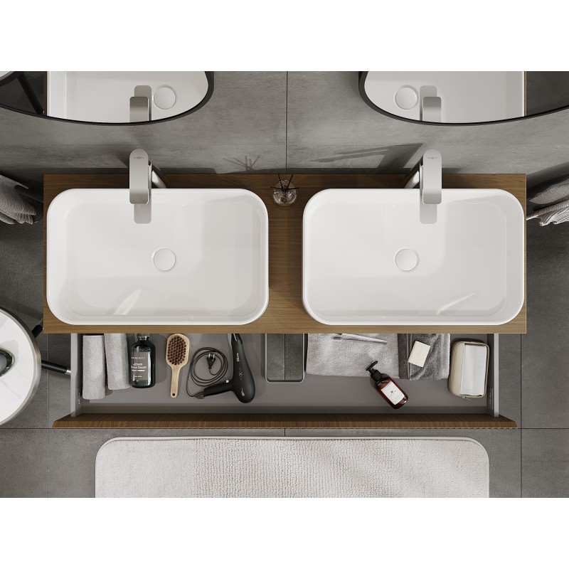 Mexen Rivel kúpeľňová skrinka pod umývadlo 140 cm s pracovnou doskou, 2 zásuvky, ryhovaná, orech - 91A20-14047-2-BFFC86