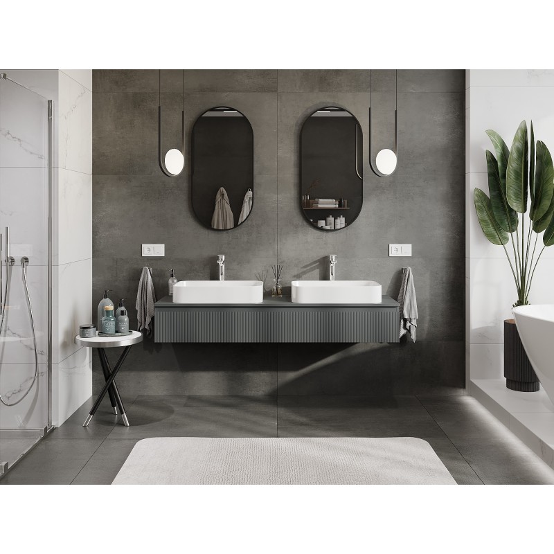 Mexen Rivel kúpeľňová skrinka pod umývadlo 160 cm s doskou, 1 zásuvka, drážkovaná, grafit mat - 91A20-16023-1-BFC66