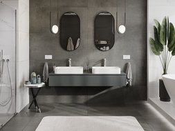 Mexen Rivel kúpeľňová skrinka pod umývadlo 160 cm s doskou, 1 zásuvka, drážkovaná, grafit mat - 91A20-16023-1-BFC66