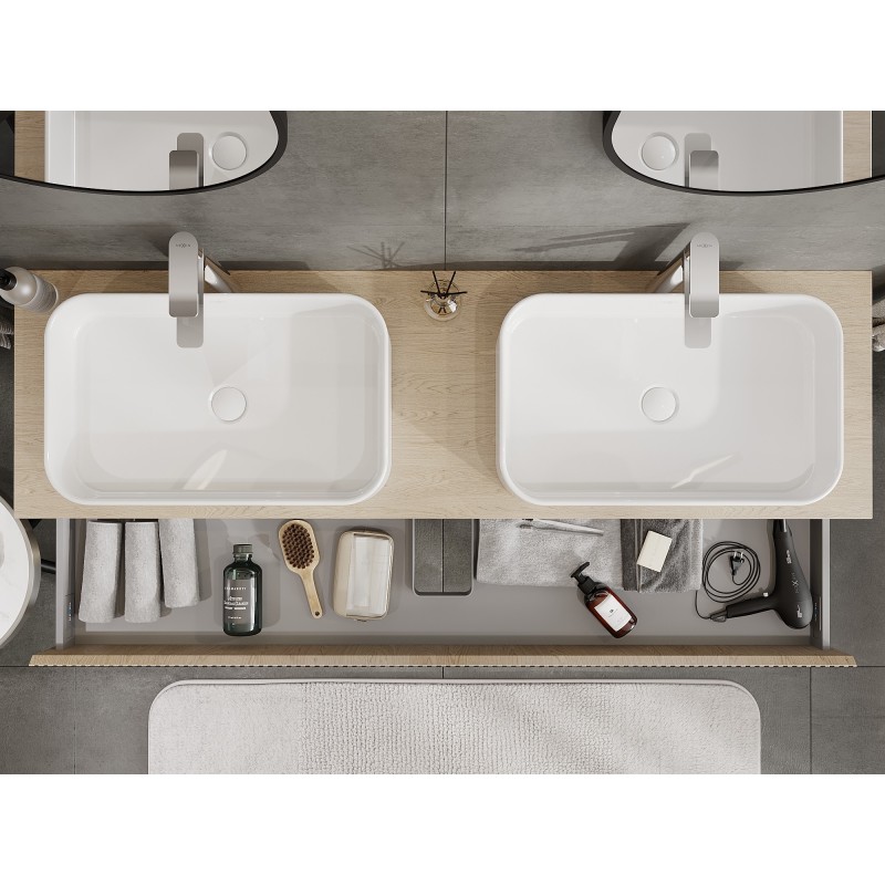 Mexen Rivel kúpeľňová skrinka pod umývadlo 160 cm s doskou, 1 zásuvka, ryhovaná, dub - 91A20-16023-1-BFC81