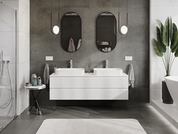 Mexen Rivel kúpeľňová skrinka pod umývadlo 160 cm s doskou, 2 zásuvky, ryhovaná, biela matná - 91A20-16047-2-BFFC01