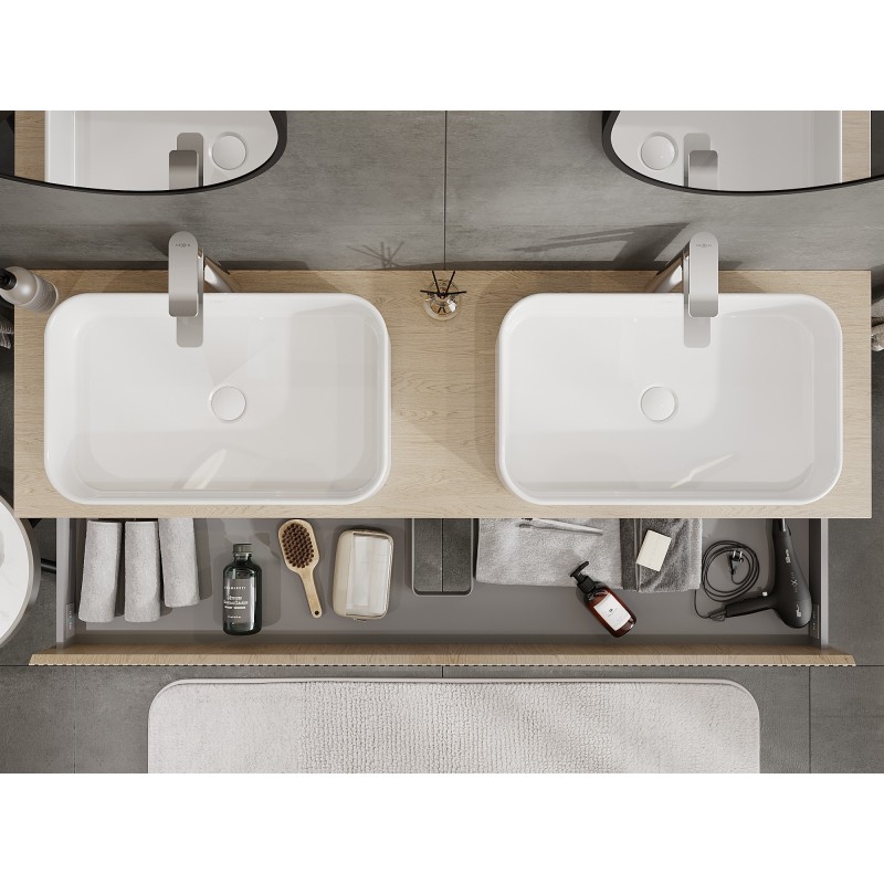 Mexen Rivel kúpeľňová skrinka pod umývadlo 160 cm so stolom, 2 zásuvky, ryhovaná, dub - 91A20-16047-2-BFFC81