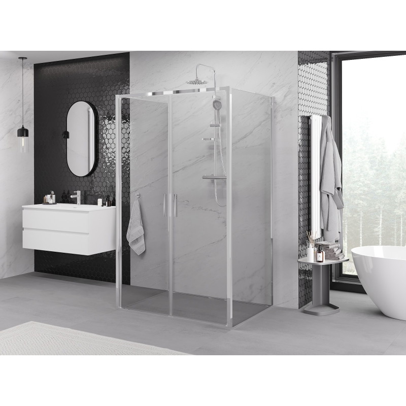 Mexen Exo-B Duo 3S sprchový kút 3-stenový otvárateľný 90 x 70 cm, transparentný, chróm - 814-090-070-01-00-3S