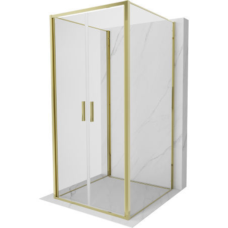Mexen Exo-3S sprchová kabína 3-stranná otočná 100 x 100 cm, transparentná, zlatá - 814-100-100-50-00-3S