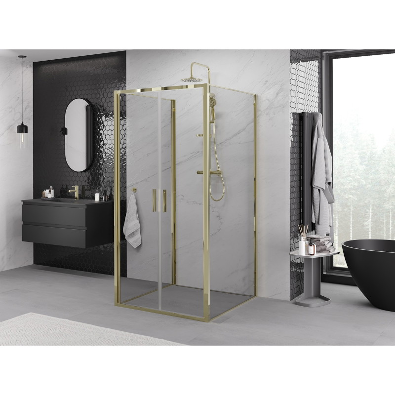 Mexen Exo-B Duo 3S sprchový kút 3-stranný otvárací 100 x 100 cm, transparentný, zlatý - 814-100-100-50-00-3S