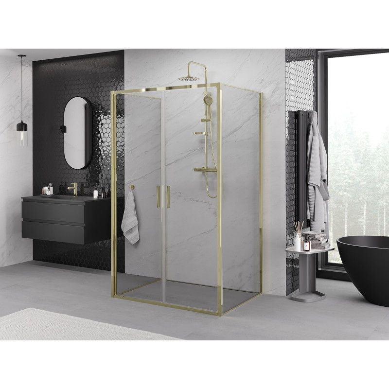 Mexen Exo-B Duo 3S sprchová kabína 3-stenová zavesená 90 x 70 cm, transparentná, zlatá - 814-090-070-50-00-3S