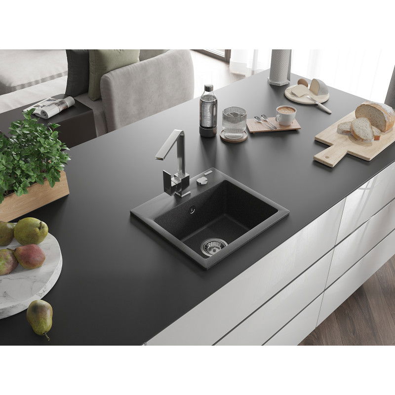 Mexen Milo jednokomorový granitový drez s kuchynskou batériou Rita, čierny s bodkami - 6505-76-670300-00