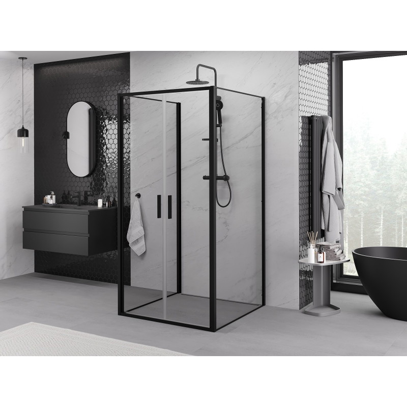 Mexen Exo-B Duo 3S sprchovací kút 3-stenový otvárateľný 80 x 80 cm, transparentný, čierny - 814-080-080-70-00-3S