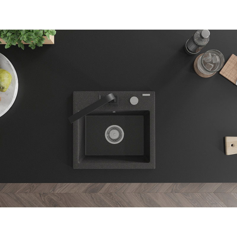 Mexen Milo drez z granitu s 1 komorou a kuchynskou batériou Rita, čierna škvrnitá - 6505-76-670300-70