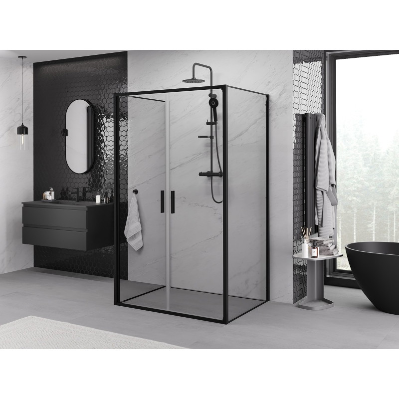 Mexen Exo-B Duo 3S 3-stenová sprchová kabína so sklopnými dverami 110 x 80 cm, transparentná, čierna