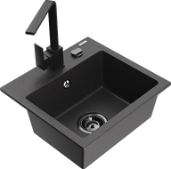 Mexen Milo žulový kuchynský drez s 1-komorou a kuchynskou batériou Rita, čierny s bielymi bodkami - 6505-76-670300-70-B