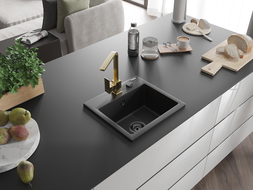 Mexen Milo žulový kuchynský drez s batériou Rita, čierny - 6505-77-670300-50-B
