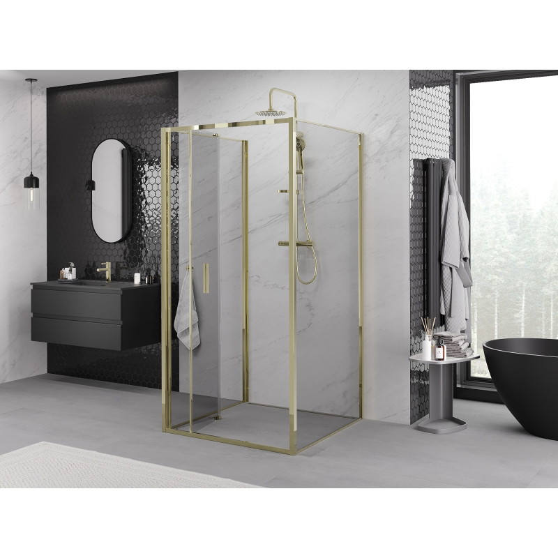Mexen Exo-F 3S sprchová kabína 3-stenová skladacia 70 x 70 cm, transparentná, zlatá - 816-070-070-50-00-3S
