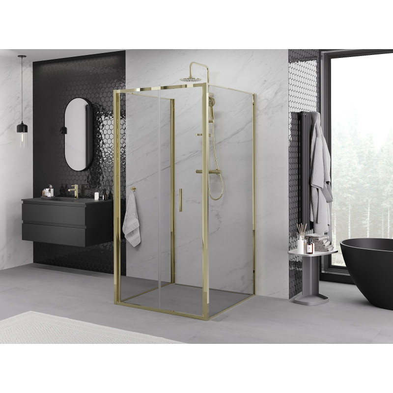 Mexen Exo-F 3S trojstenová skladacia sprchová kabína 80 x 80 cm, transparentná, zlatá - 816-080-080-50-00-3S