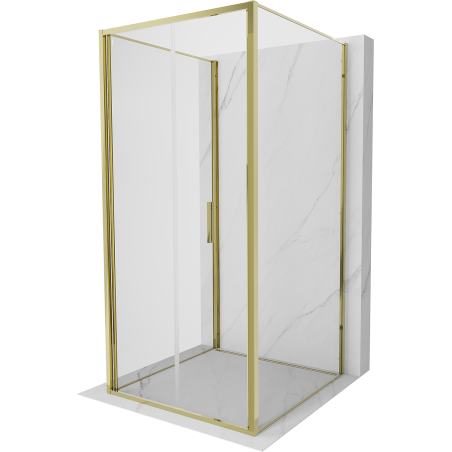 Mexen Exo-3S trojstranná sklápacia sprchová kabína 90 x 90 cm, priehľadná, zlatá - 816-090-090-50-00-3S