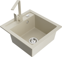 Mexen Vito granitový kuchynský drez 1-komorový s kuchynskou batériou Rita, béžový - 6503-69-670300-69