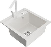 Mexen Vito granitový kuchynský drez s 1 komorou a kuchynskou batériou Rita, biela - 6503-20-670300-20