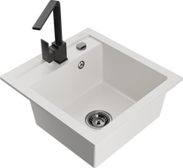 Mexen Vito kuchynský drez žulový s 1-komorou s kuchynskou batériou Rita, biely - 6503-20-670300-70